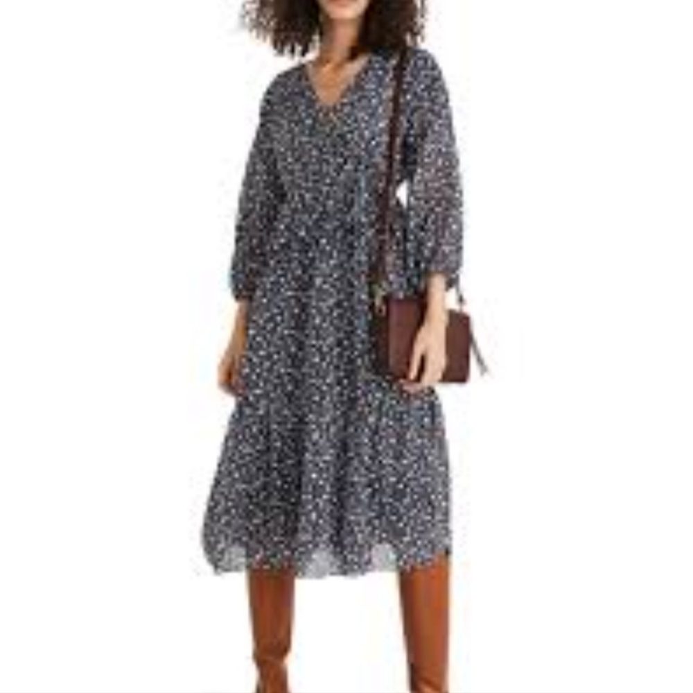 Madewell Tie Waist Lined 3/4 sleeve dress size Medium Floral